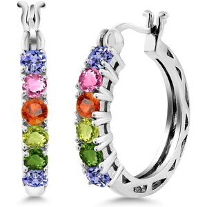 925 Sterling Silver Tourmaline Hoop Earrings1.56 Ct tw